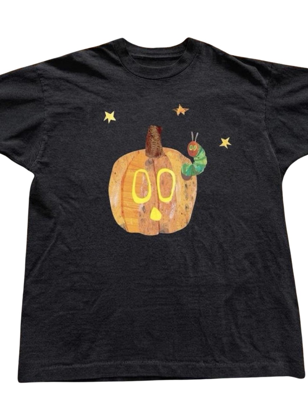 Gildan Black Tee with Pumpkin & Green Caterpillar Graphic, Gift For Her, For Him